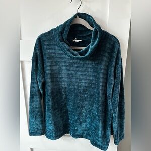J. Jill Velour Crushed Velvet Cowl Neck Sweater Women’s XS Teal  Blue Soft